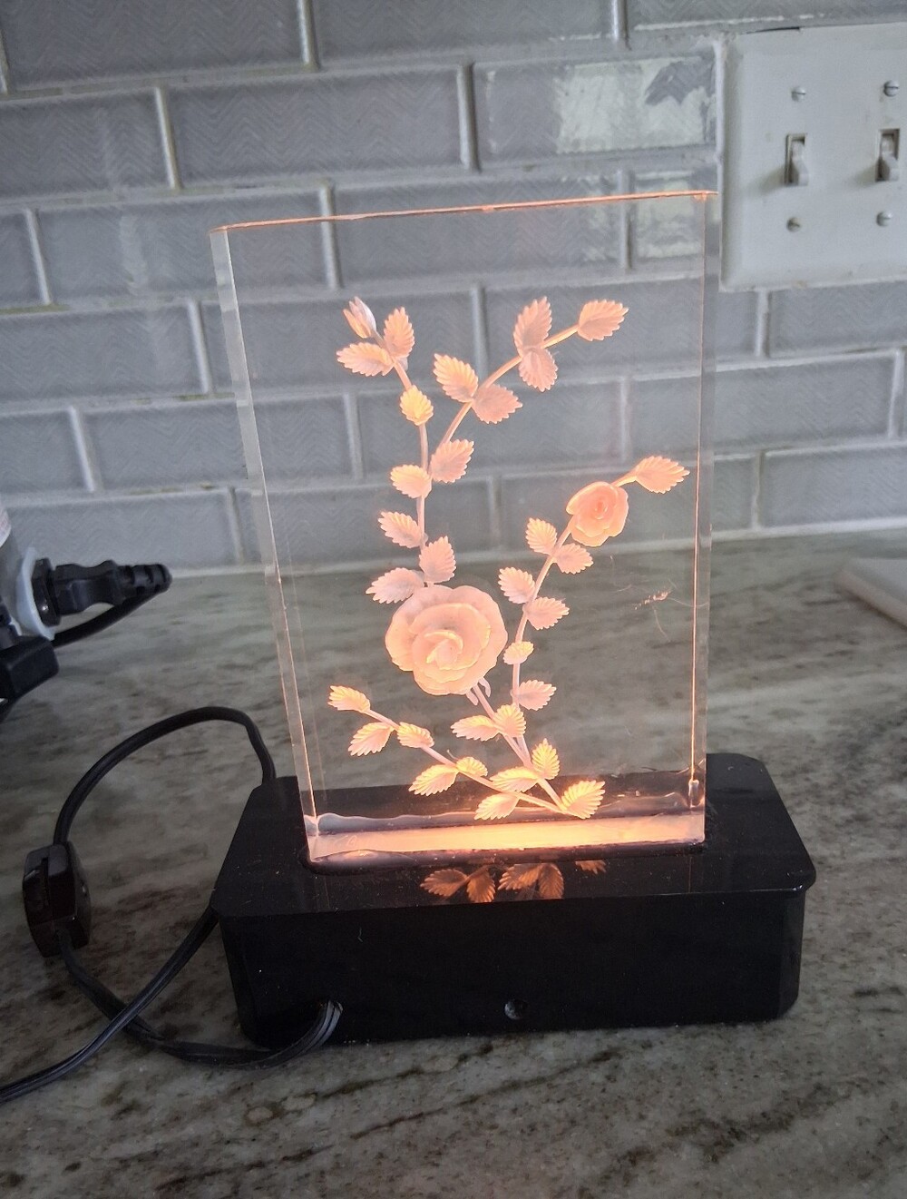 Etched Lucite Rose Accent Light - Pink Floral Accent